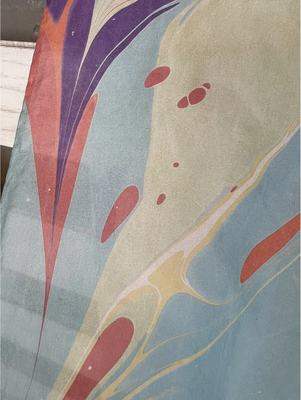 Women's Silk Rectangle Pastel Blue Orange Scarf Size 68”x14”